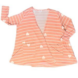 Lularoe Caroline Swing (A-line) Cardigan Peach Heart Striped size XL